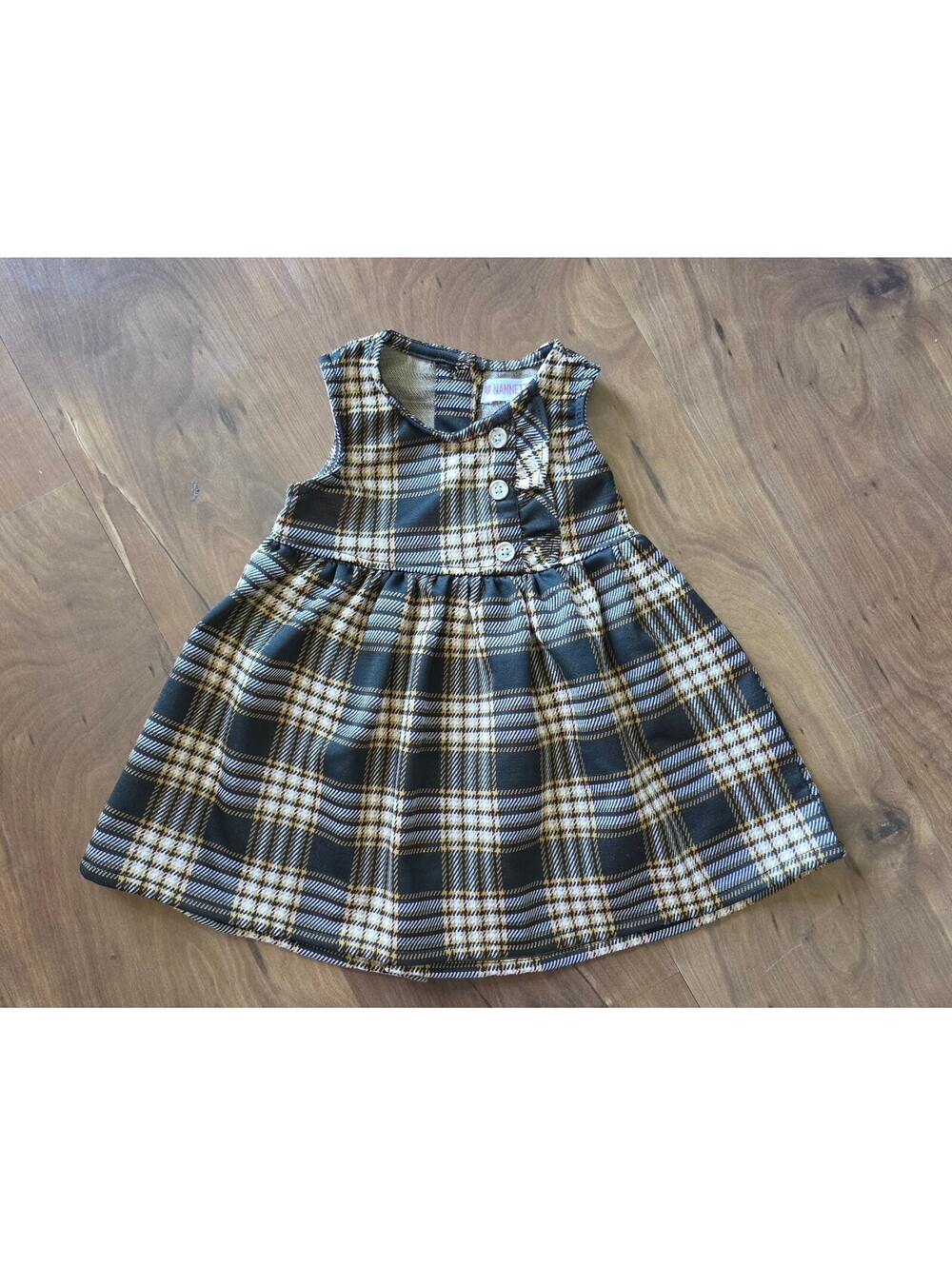 Nannette Baby Girls Plaid Dress Sz 24 Mos Black Gold Gray Sleeveless Jumper,384